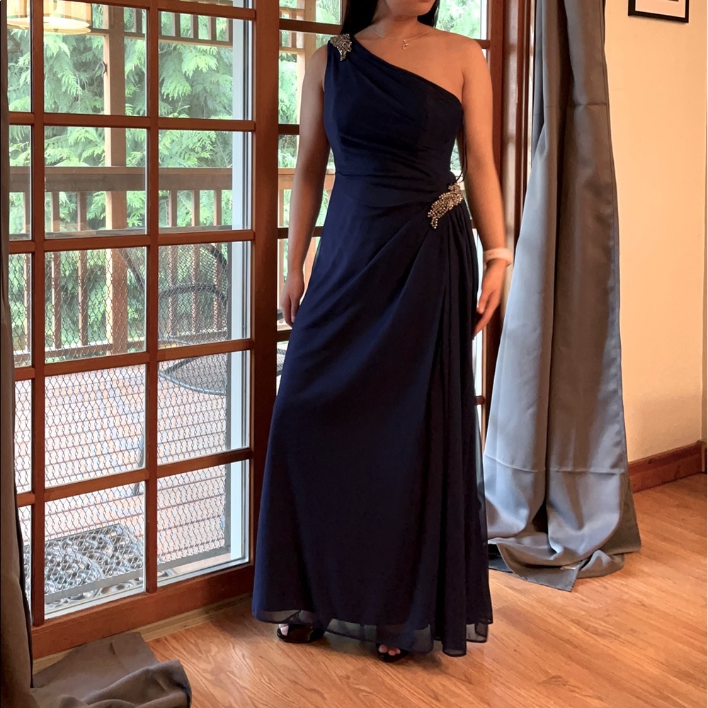 Deep Blue Asymmetrical Prom Dress